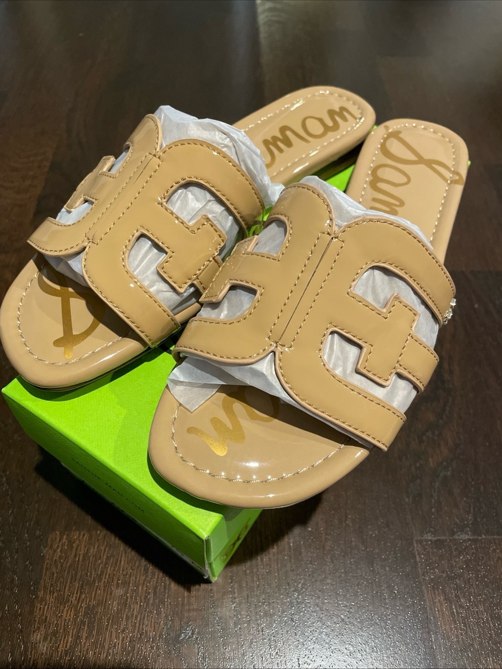 NEW Sam Edelman Bay Cutout Slide Sandal Almond Beige Shoes Size 7.5